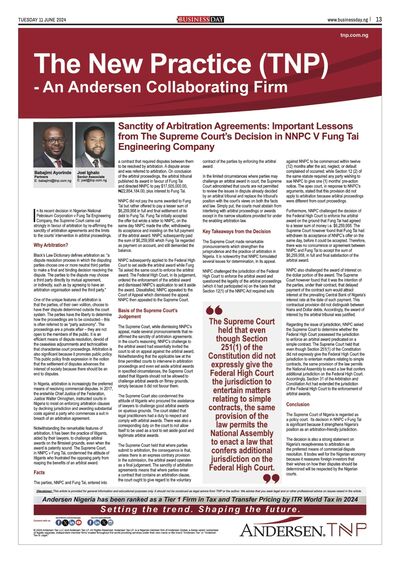 Sanctity of Arbitration Agreements: Important Lessons from The Supreme Court's Decision in NNPC V Fung Tai Engineering Company