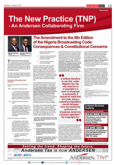 The Amendment to the 6th Edition of the Nigeria Broadcasting Code: Consequences & Constitutional Concerns