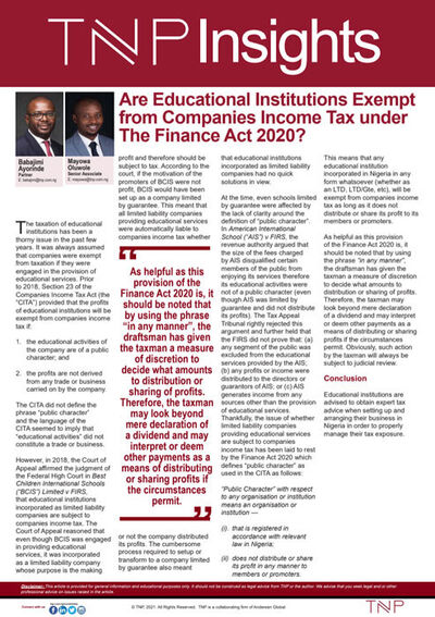 Are Educational Institutions Exempt from Companies Income Tax under The Finance Act 2020?