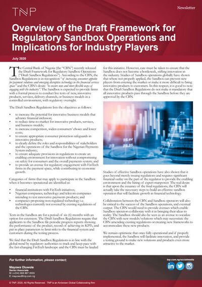 Overview of the Draft Framework for Regulatory Sandbox Operations and Implications for Industry Players