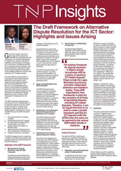 The Draft Framework on Alternative Dispute Resolution for the ICT Sector: Highlights and Issues Arising