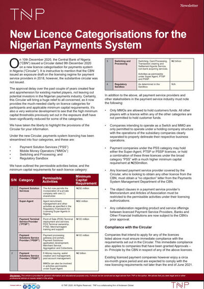 New Licence Categorisations for the Nigerian Payments System