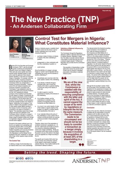 Control Test for Mergers in Nigeria: What Constitutes Material Influence?