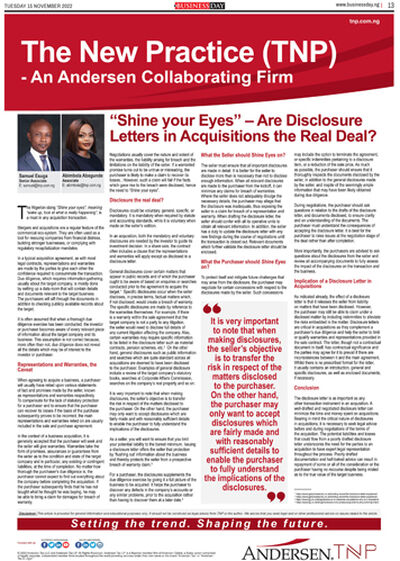 "Shine your Eyes" - Are Disclosure Letters in Acquisitions the Real Deal?