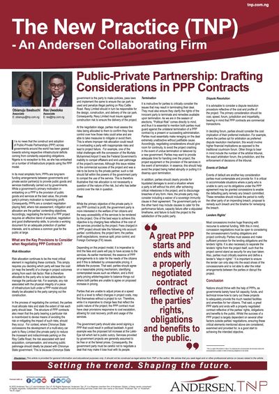 Public-Private Partnership: Drafting Considerations in PPP Contracts